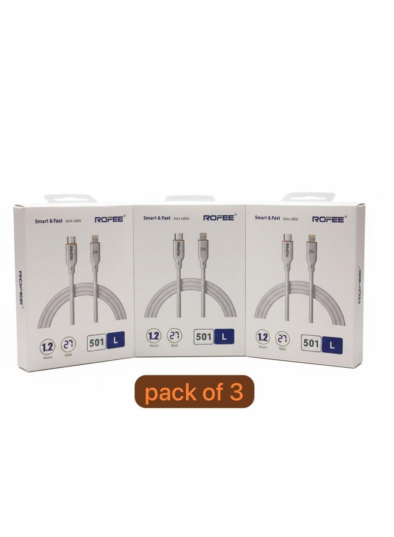 ROFEE Fast Charging Data Cable 27 Watt 501L Type-C to lightning 1.2 Meter -Pack Of 3 - Image 1